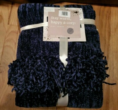 Summer Rose Cozy Blue Chenille Throw Blanket From Macy's 50