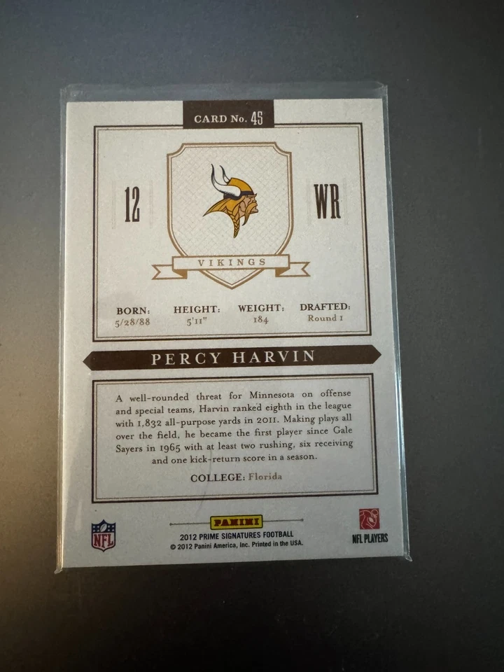 2012 Panini Signatures Percy Harvin #45 Prime Proof Red /99 - Image 2 of 2
