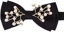 Men  s Pre-Tied Bow Ties Metal Pearl Two-Layer Bowtie Adjustable Length Black