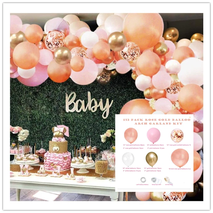 Kit de arco globo rosa oro rosa 152 piezas guirnalda boda baby shower fiesta decoración Foto 2 de 4