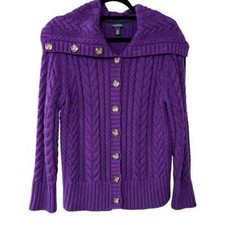 Lands' End Women's Chunky Cable Knit Cardigan Button Sweater Size Medium 10-12