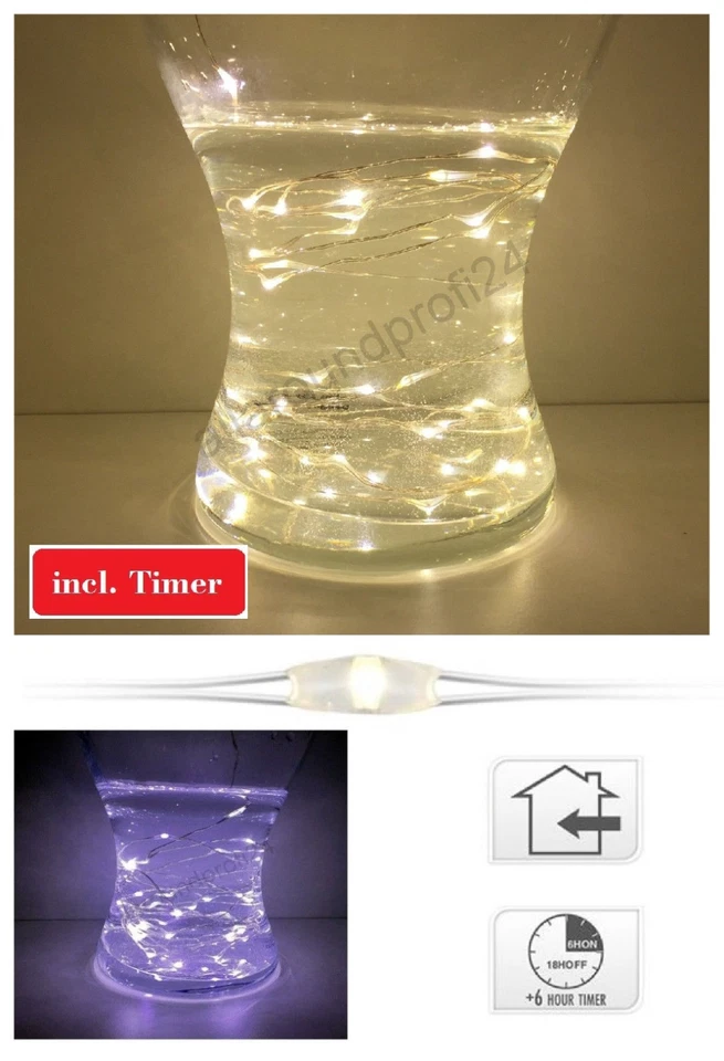 LED Drahtlichterkette mit Timer Micro Lichterkette LED warmweiß / kaltweiß T. KI - Bild 2 von 3