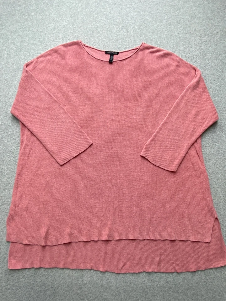 Suéter para mujer Eileen Fisher grande rosa tejido acanalado hilo italiano de gran tamaño Foto 4 de 4