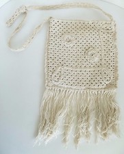 VTG Hand Crochet Hippie Flower Child Floral Pattern Purse w Fringe 1960's/70's