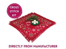 RIOLIS Counted Cross Stitch Kit 2252 Winter Pattern Table Topper- Red Tablecloth