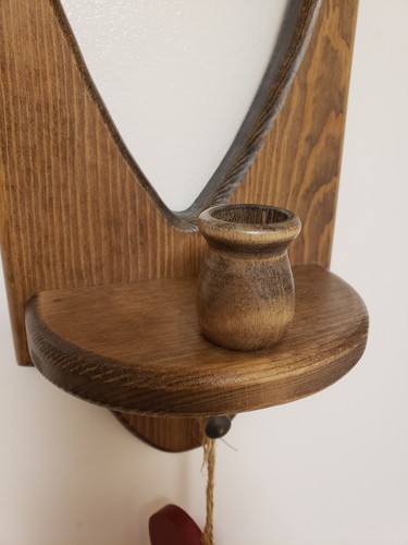 Pair of Vintage WOODEN HEART SCONCES Candle Wall Hangings 15" W/2 Hanging Hearts - Picture 4 of 21