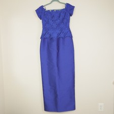 Rickie Freeman Teri Jon Dress Womens 6 Royal Blue Lace Off Shoulder Gown