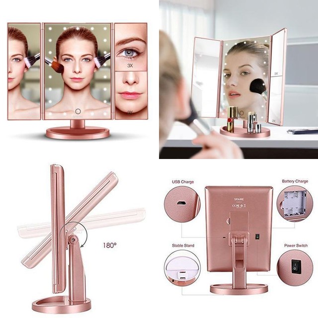 Spaire Vanity Makeup Mirror Trifold With 21 Led Lights Touch Screen Spaire Makeup Mirror Trifold Led Light Vanity 1x 2x 3x Magnification