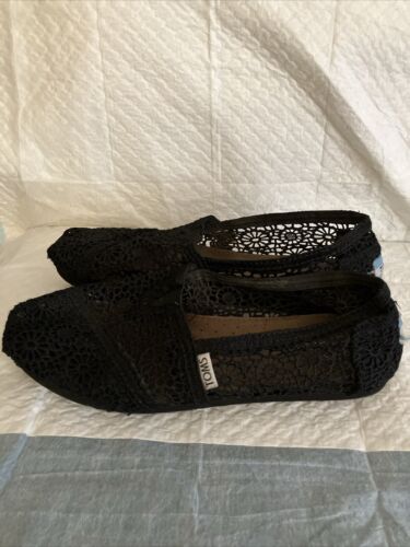 Tom’s Alpargata Crochet Lace Slip On Flat Loafers Women Shoes Color Black Size(7 - Picture 4 of 5