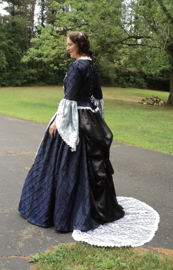 Женское колониальное бальное платье из тафты/атласа 1700-х размер 10 (38 дюймов бюст 30 дюймов талия) с шлейфом - Изображение 2 из 4