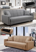 DIVANO LETTO CONTENITORE 3 POSTI RECLINABILE MICROFIBRA LARGO MEGA CUSCINI - ITA