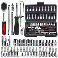 46-Tlg 1/4" Steckschl&uuml;ssel Satz Nusss&auml;tze Knarrenkasten Ratschenkasten N&uuml;sse Kit