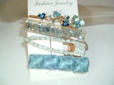 Blue Floral Glitter and Rhinestone Hair Clips and Bobby Pin New w Tag
