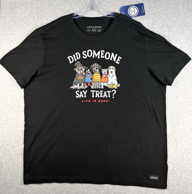 Life Is Good Crusher Tee Shirt Mens XXL Black Did Someone Say Treat? Graphic Y2K