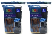 12 Black Gray Stripes Solids L 36-38 Briefs Mid Rise Fruit of the Loom G 91-97CM