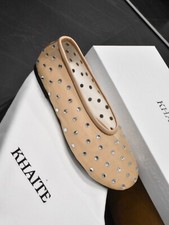 KHAITE Mesh Hot Diamond Leather Ballet Flats Ladies Elegant Shoes Nude / Black