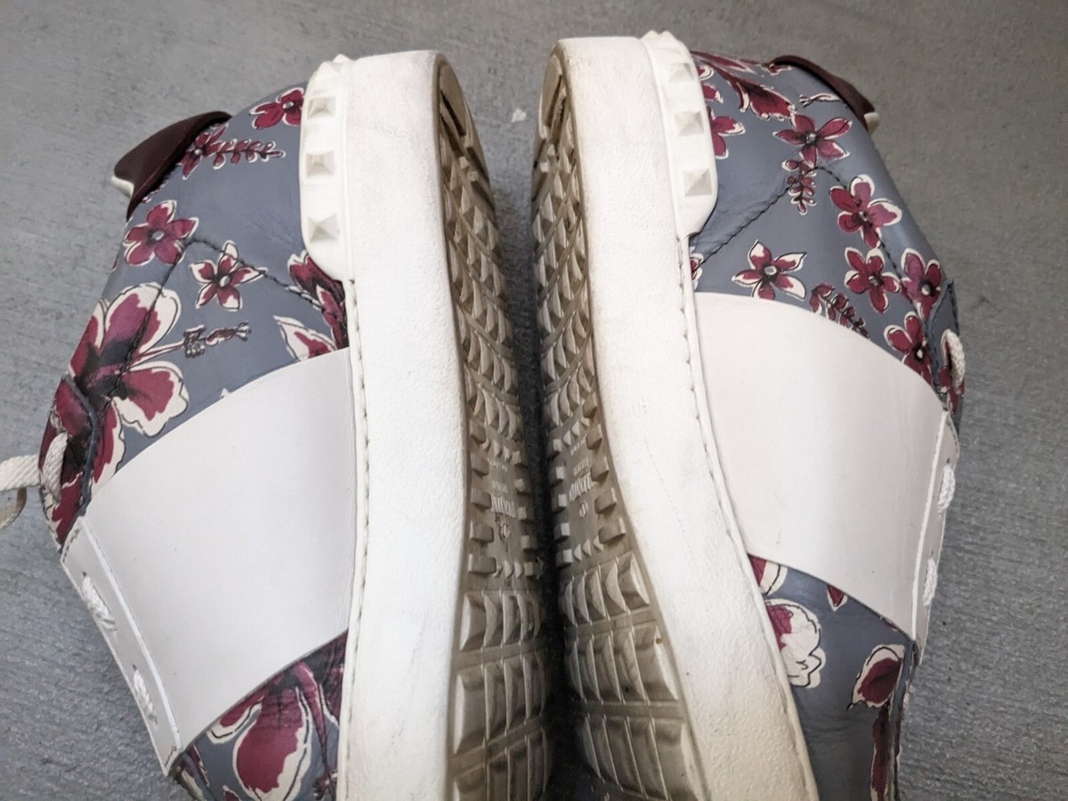 Valentino Rockstud Sneakers Floral Men 9.5 42.5 Gray Leather