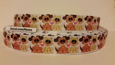 Grosgrain Ribbon, Puppy Dogs  Kitty Cats with Big Eyes, Pink Hearts, 7/8" Wide