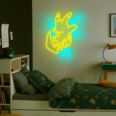 Neon LED Sign Anime Pokemon Theme |  Pikachu Art Design | LED Decor For Office