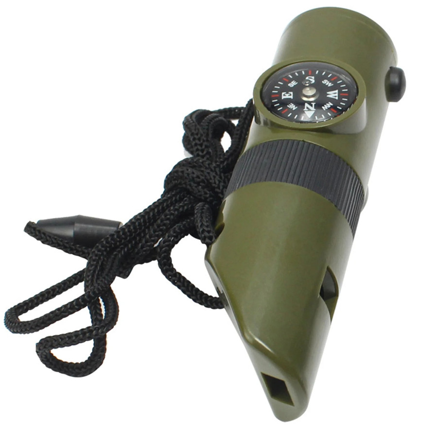 1pc 7-in-1 Jungle Survival Whistle Compass LED Thermometer Outdoor Tool - NEW
