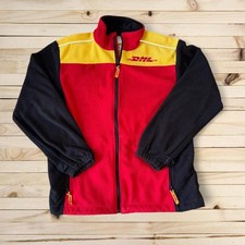 Vintage DHL Fleece Jacket XL Red Yellow Full Zip Racing Workwear