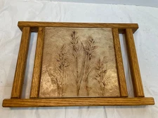 Vintage Wood Oak Framed Tile Wheat Trivet Italian Mid Century