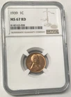 1939 1C Lincoln Wheat Cent Red - NGC MS67 RD
