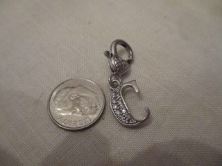 Judith Ripka sterling silver diamonique CZ letter C charm