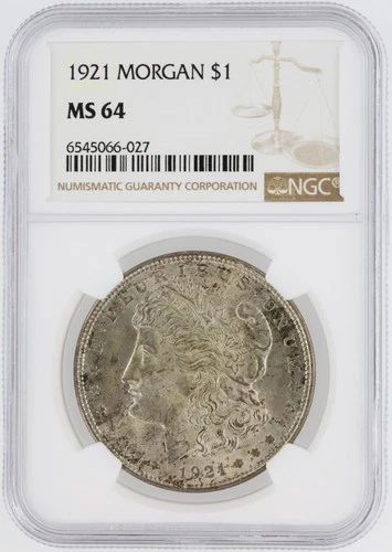 1921  Morgan Dollar NGC MS64 Philadelphia Minted Silver Dollar No Reserve