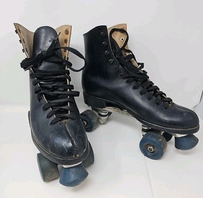 Vintage Roller Derby Skates #385 Black Leather High Top Quad Skate Size 10