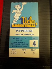 TICKET STUB 1981 College Basketball Pepperdine vs UCLA Bruins November 28