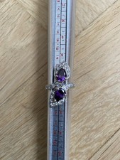 Sterling Silver Teardrop Ring With Amethyst Ladies Size L 1/2 Costume Jewellery