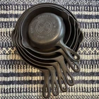 Vintage Griswold Matched 6Pc Large Logo 3,5,6,7,8,9 Cast Iron Skillet Set - Flat