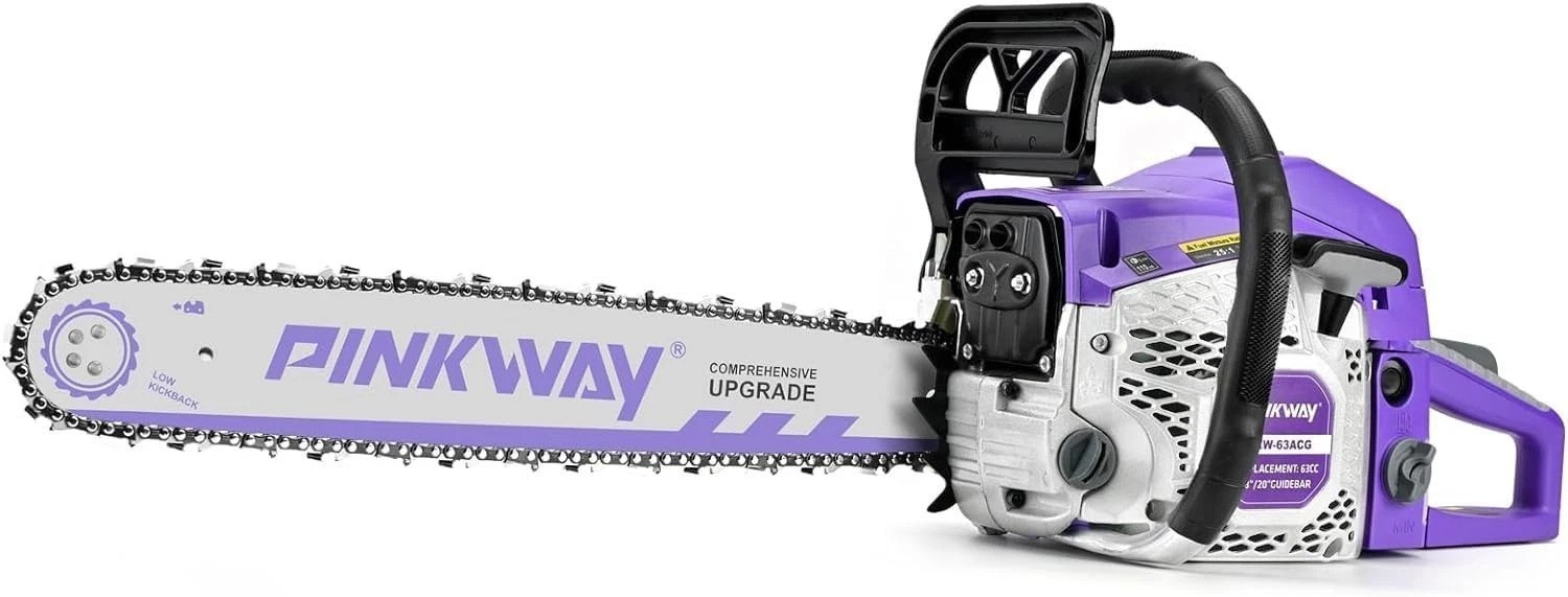 63CC Gas-Powered Chainsaw with 20” Low-Kickback Chain for Effortless Cutting