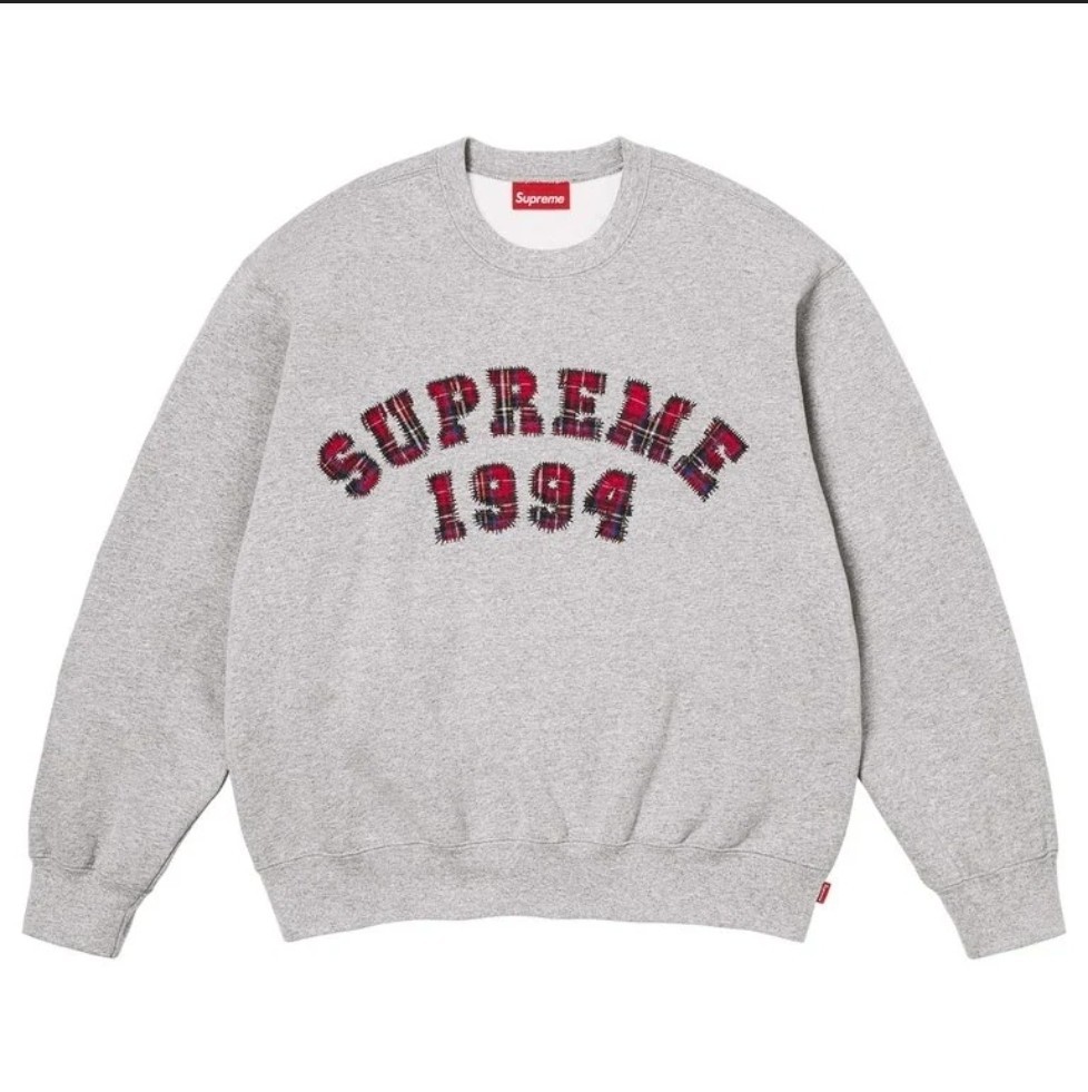 Supreme Plaid Arc Crewneck Grey Small SS26 Brushback Fleece Angels Supreme Plaid Arc Crewneck Grey Small SS26 Brushback Fleece Angels