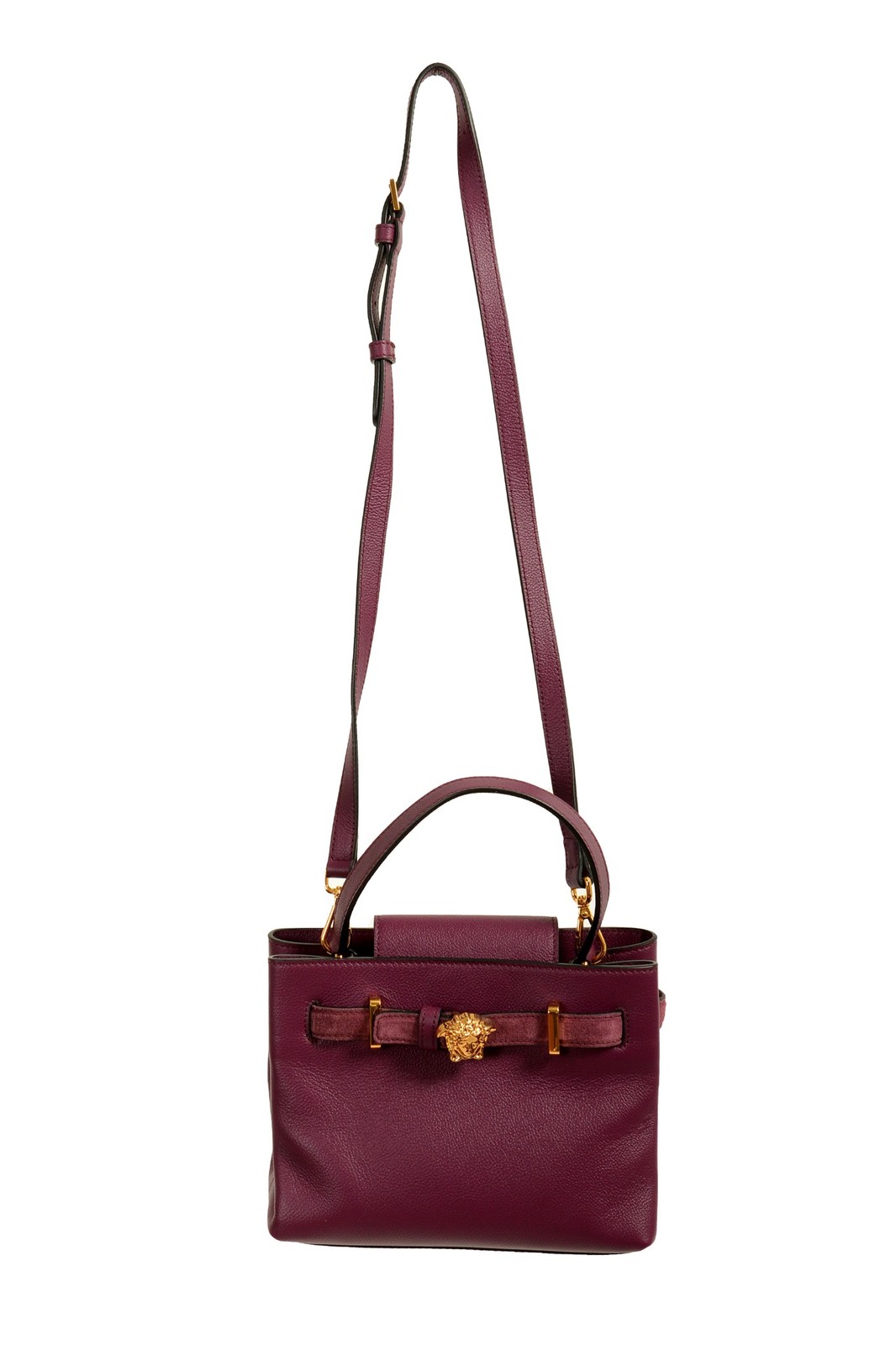 Versace Grained Leather & Suede Gold Medusa Mini Tote Handbag Shoulder Bag