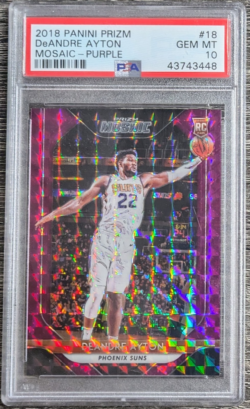 2018 Prizm Deandre Ayton Purple Mosaic Serial Numbered /49 Rookie RC PSA 10