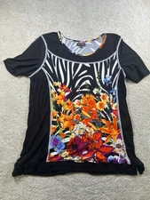 Multiples Black & Multicolor Floral Zebra Print Top Size PL BloomCore