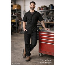 Dickies Flex Short Sleeve Coveralls   Black   Men's XL Regular