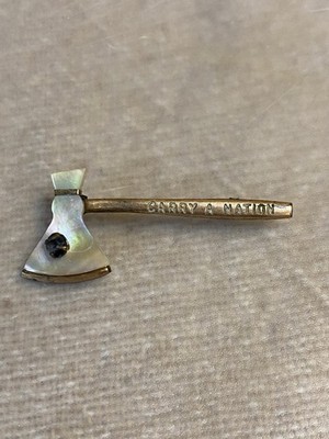 Antique Carry A Nation Temperance Movement Axe Pin With MOP & Blue Stone Carrie