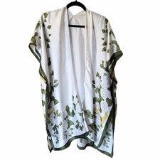 Jessica McClintock cream kimono with green trim gardenia floral print one size