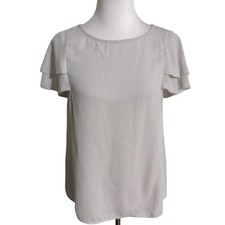Banana Republic Light Gray Flutter Sleeve Blouse