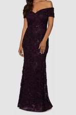 Xscape Womens Purple Off-The-Shoulder Lace Gown Dress Size 16