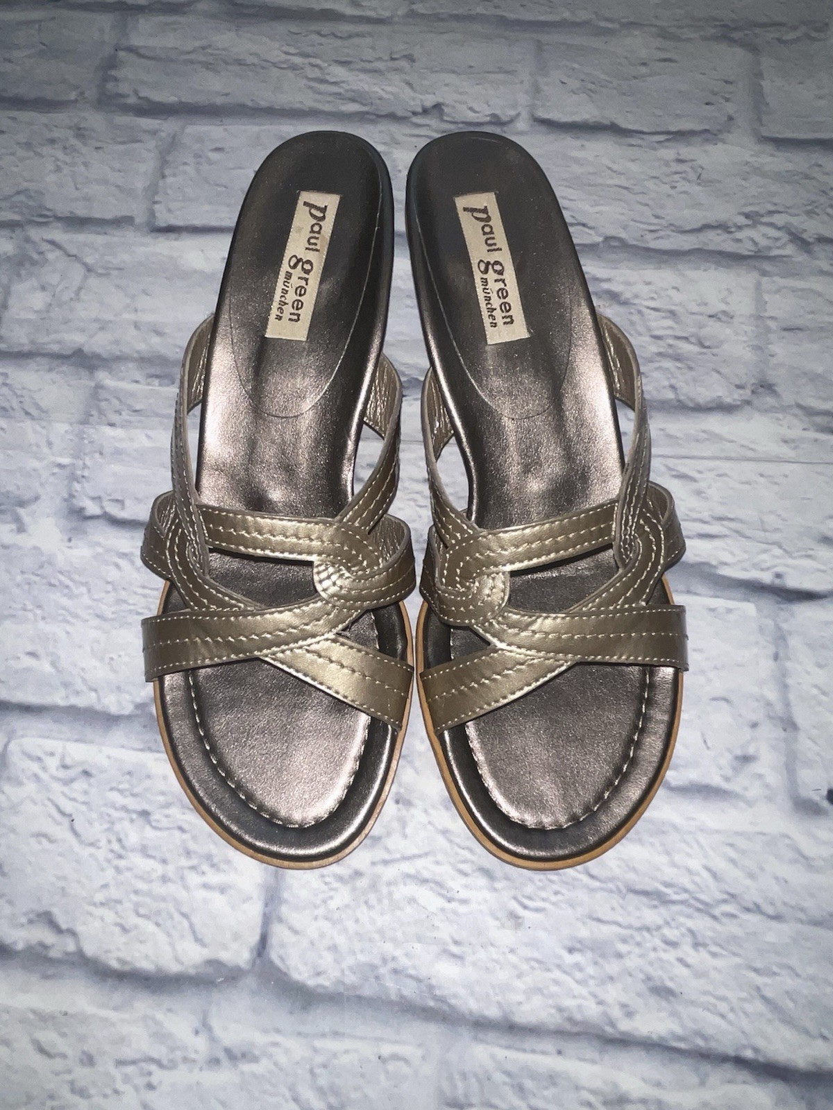 APL PAUL GREEN sandalo slide tacco incrociato metallizzato donna misura 5 5