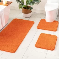 Orange Bathroom Rugs Sets 3 Piece with Toilet Mat and Runner Rugs, Non Slip A...