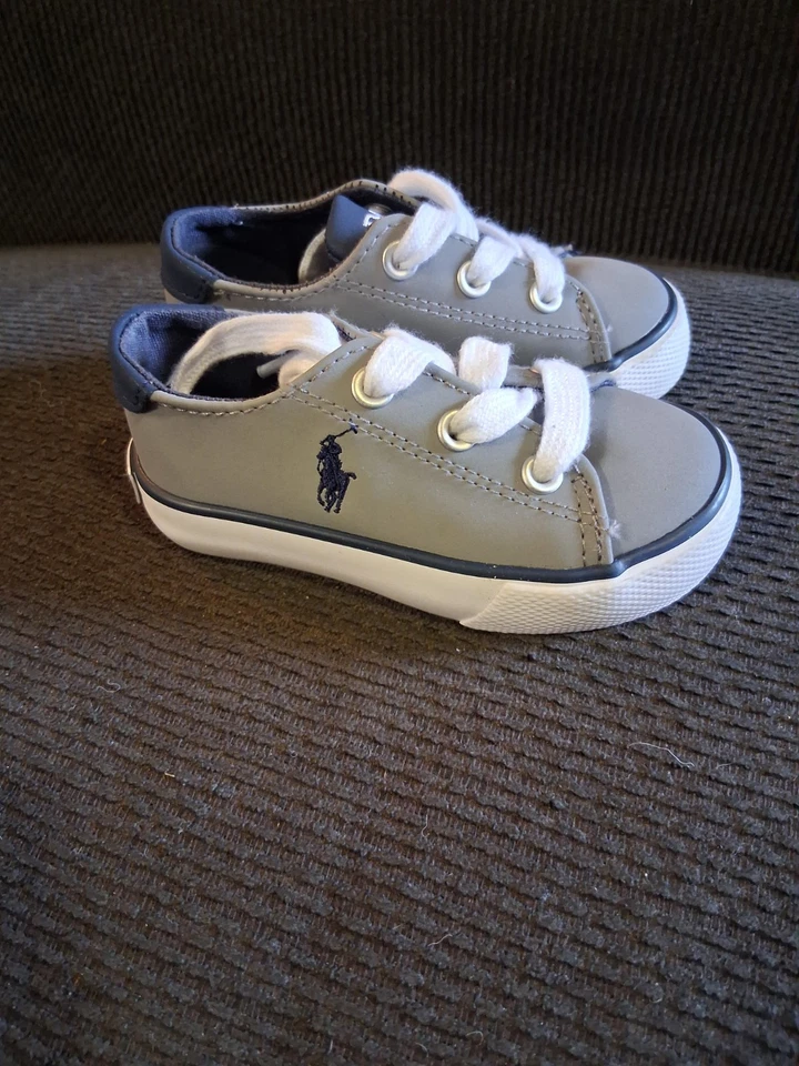 Polo Ralph Lauren Zapatos Niños 5 Holston Bajo Gris Azul Barco Causal Foto 3 de 4