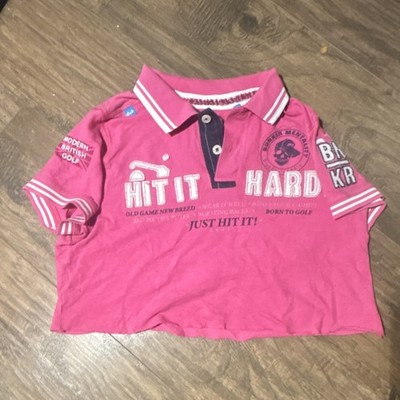 Bunker Mentality Pink Graphic Golf Polo Shirt Women s Size S Short Sleeve Crop