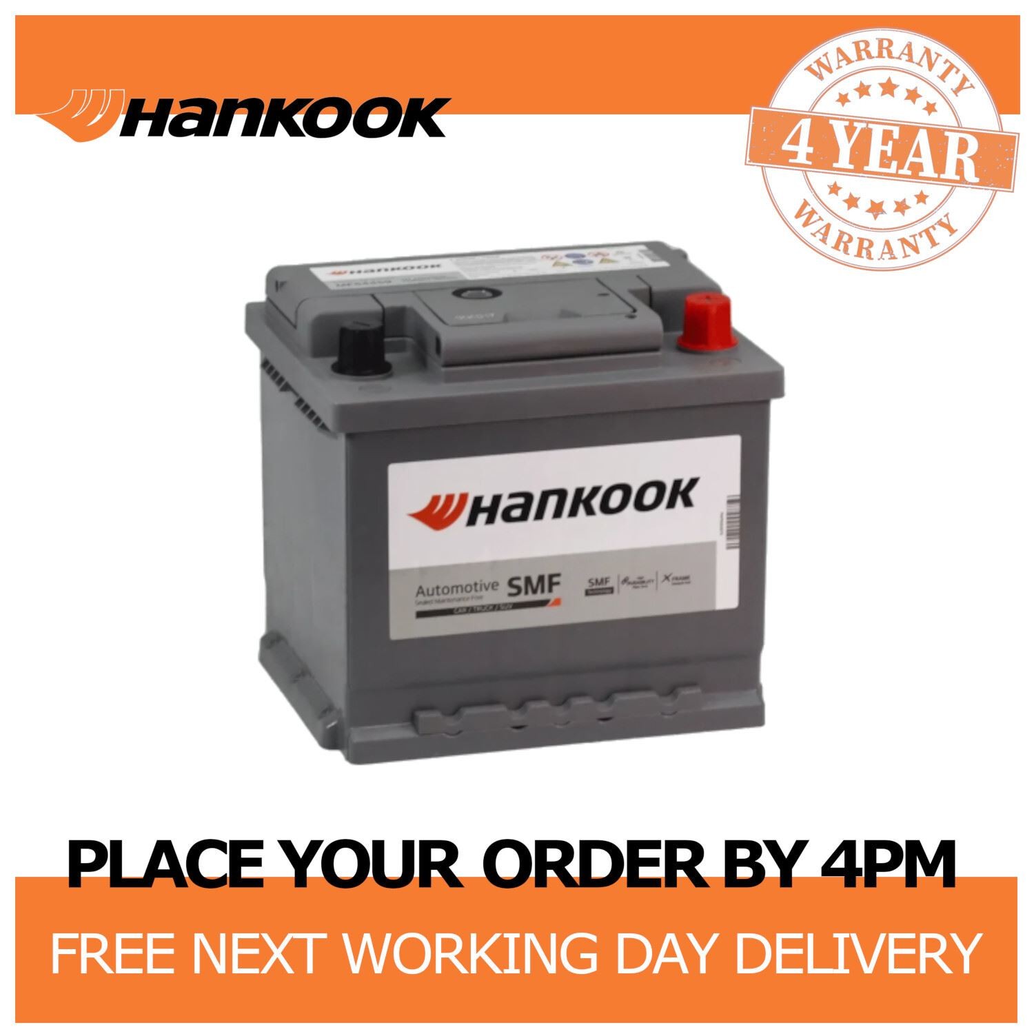 12V Car Battery, Type 063H, Hankook MF54459, 44Ah 390CCA Sealed Calcium