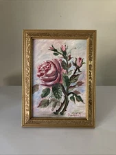 Hand Painted Original Art Pink Roses Gold Frame 6” X 8”