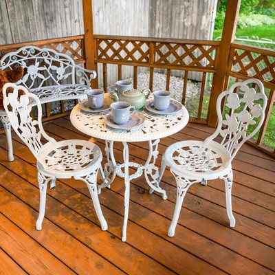 Flower Design Cast Aluminum 3-Piece Patio Bistro Set - White by Sunnydaze